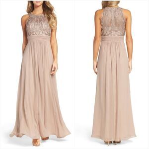 Eliza J Lace Bodice Chiffon Gown Size 8